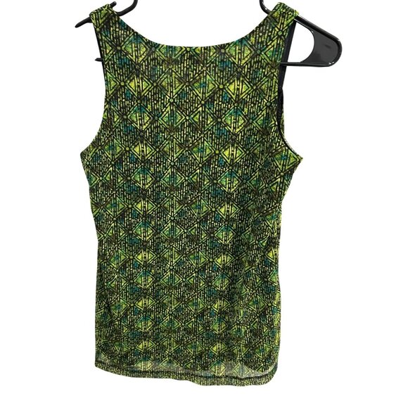 Rafaella Womens Sleeveless Green Black Geometric Print Boho Tank Top S - Picture 2 of 10